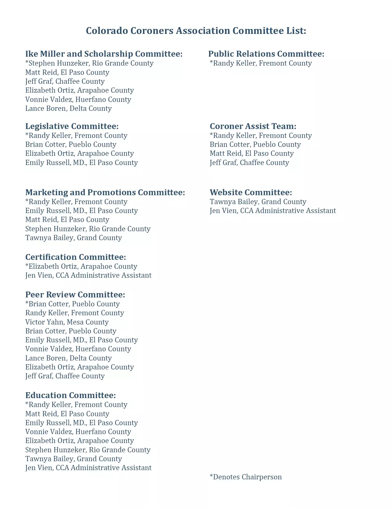 Colorado Coroners Association Committees